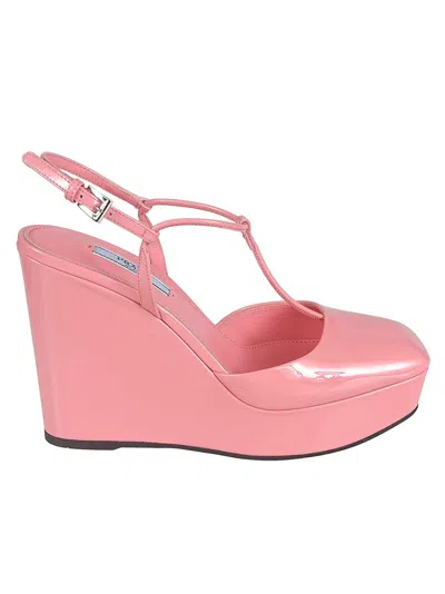 Prada Buckled Wedge Sandals In Petal