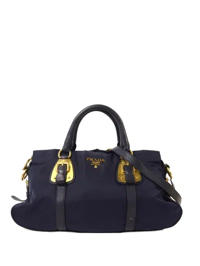 Pre-owned Prada Buckled-detail Tote Bag In Blue
