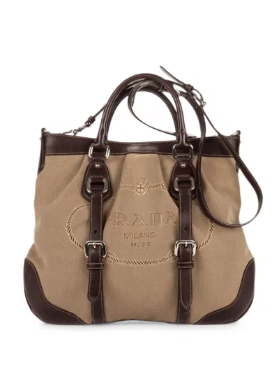 Pre-owned Prada Buckle-detail Jacquard Tote Bag In Neutral