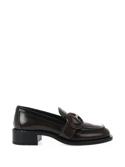 Prada Pristine Leather Loafers For Women With Rubber Sole In Brown