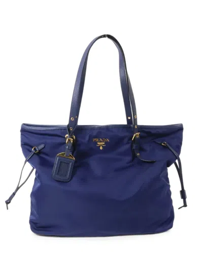 Pre-owned Prada Buckle-detail Tote Bag In Blue