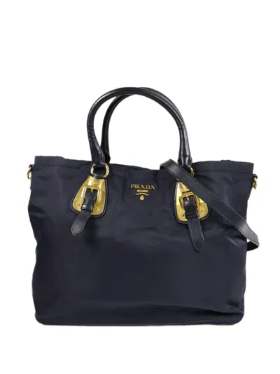 Pre-owned Prada Buckle-detail Tote Bag In Blue