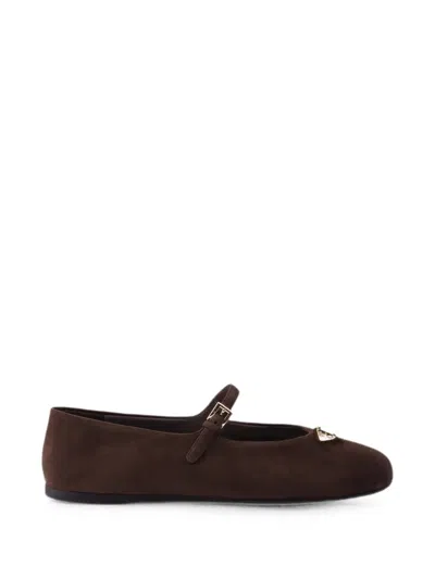 Prada Buckle-fastening Logo-plaque Ballet Flats In Brown