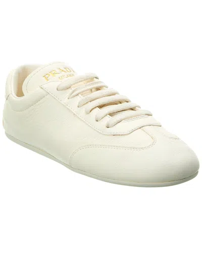 Prada Buckskin Leather Sneaker In White