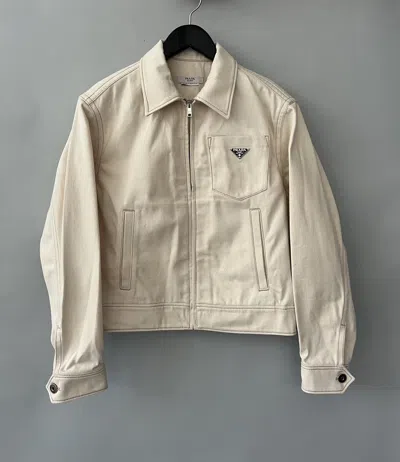 ブルゾン PRADA | Bull denim blouson jacket GFB299_12PA_F01CD_S_231 Pre-owned Prada Bull Denim Blouson Jacket In Beige | ModeSens