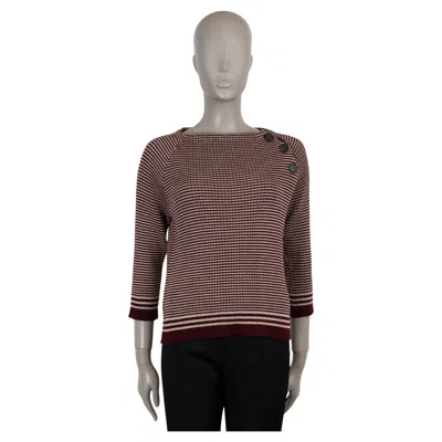 Pre-owned Prada Burgundy & Cream Wool 2017 Striped Buttoned Sweater 44 L In White