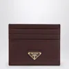 Prada Womens Burgundy Logo-plaque Saffiano Leather Card Holder In Brown