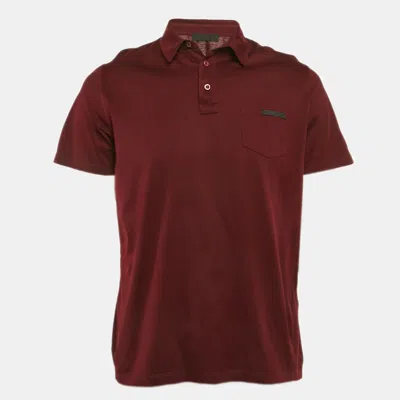 Pre-owned Prada Burgundy Cotton Jersey Polo T-shirt L
