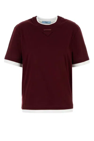 PRADA BURGUNDY COTTON T-SHIRT