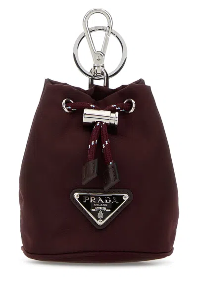 Prada Burgundy Fabric Key Ring In Purple