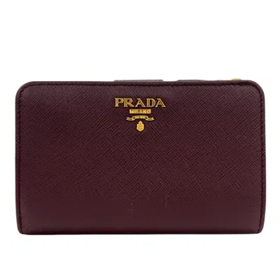 Pre-owned Prada Burgundy Ivory Pink Saffiano Metal Wallet (bi-fold) () In Burgundy, Ivory, Pink