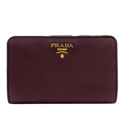 Pre-owned Prada Burgundy Ivory Pink Saffiano Metal Wallet (bi-fold) () In Burgundy, Ivory, Pink