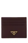 Prada Womens Burgundy Logo-plaque Saffiano Leather Card Holder In Brown