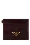 Prada Burgundy Leather Card Holder In Brown