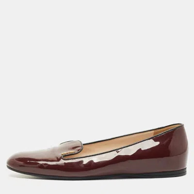 Pre-owned Prada Burgundy Patent Leather Smoking Slippers Size 41