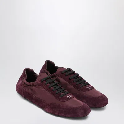 Prada Burgundy Re-nylon And Suede Sneaker Collapse