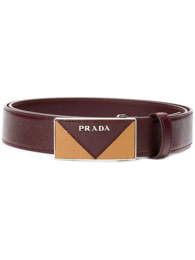 PRADA WOMEN BURGUNDY RED LOGO BUCKLE BELT, 32 LUXURY BELTS FOR WOMEN DARVEYS