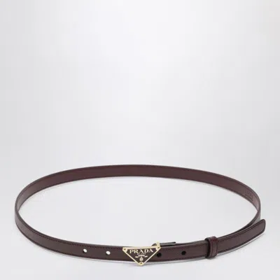 PRADA PRADA  BURGUNDY SAFFIANO BELT WITH TRIANGLE LOGO