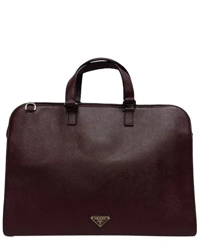 Prada Burgundy Saffiano Leather Logo-plaque Briefcase (authentic Pre-loved) In Pink