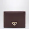 Prada Burgundy Saffiano Leather Small Wallet In Brown