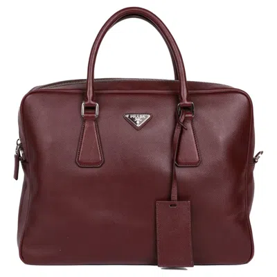 Pre-owned Prada Burgundy Saffiano Leather Work Bag In Red