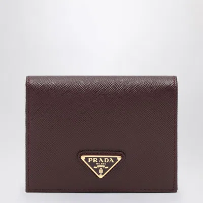 Prada Burgundy Saffiano Small Wallet In Brown