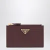Prada Burgundy Saffiano Zipped Card Case In Burgundy