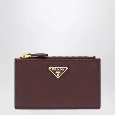 Prada Burgundy Saffiano Zipped Card Case