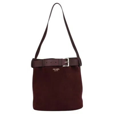 Pre-owned Prada Burgundy Suede & Calfskin Leather Buckle Bucket Bag In Red