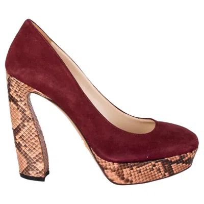 Pre-owned Prada Burgundy Suede Python Platform Pumps Shoes 36 In Red