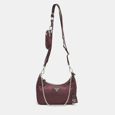Pre-owned Prada Burgundy Tessuto Nylon Re-edition 2005 Shoulder Bag