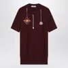 Prada Short-sleeved Wool Sweater With Pendants In Burgundy