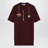 Prada Short-sleeved Wool Sweater With Pendants In Burgundy