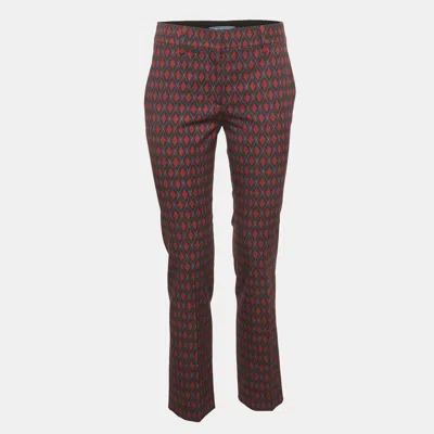 Pre-owned Prada Burgundy/black Geometric Print Wool Blend Straight Trousers S