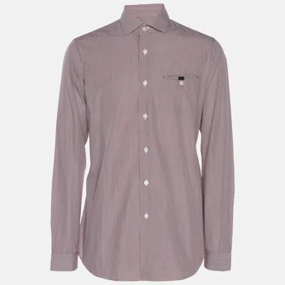 Pre-owned Prada Burgundy/white Pinstripe Cotton Long Sleeve Shirt S