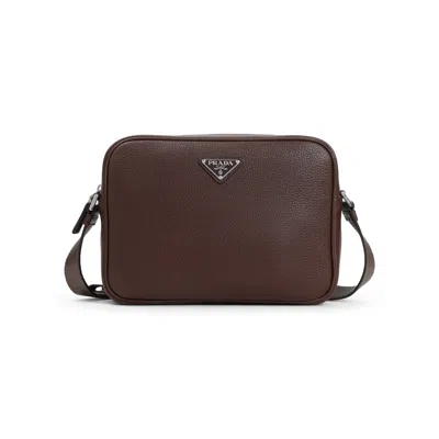 Prada Burned Brown Calf Leather Cross Body Bag In Black