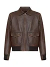 Prada Collared Long-sleeved Leather Jacket In Brown