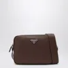 Prada Triangle Logo Leather Messenger Bag In Black