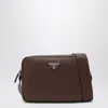 Prada Triangle Logo Leather Messenger Bag In Brown