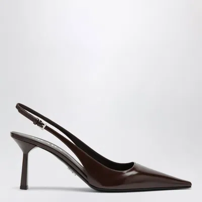Prada Burnt Leather Slingback Pumps In Brown