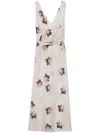 Prada Waist Belted Sleeveless V-neck Floral Backless In Beige