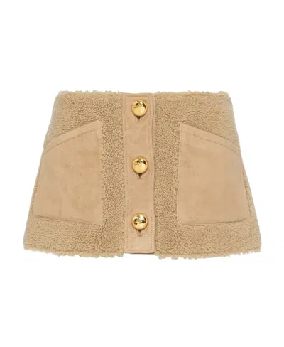 Prada Button Bag Skirt In Camel Brown