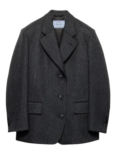 Prada Single-breasted Chevron Caban Jacket In Black