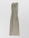 Prada Guanti Lunghi In Pelle Scamosciata Grigio Chiaro Donna In Green