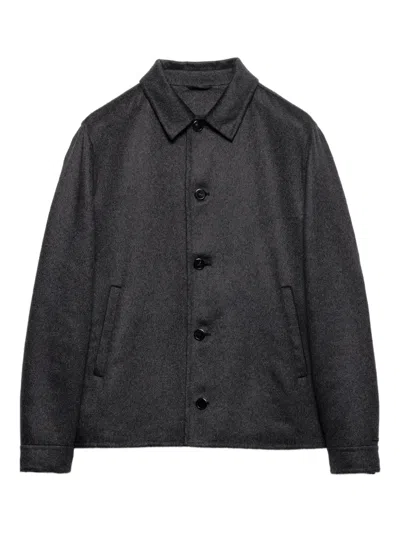 Prada Button Double Knit Jacket In Gray