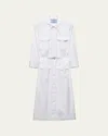 Prada Button Down Belted Poplin Midi Shirt Dress In Bianco