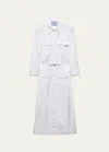 Prada Button Down Belted Poplin Midi Shirt Dress In F0009 Bianco