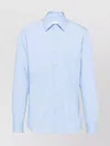 Prada Button-down Collar Poplin Shirt With Cuffed Sleeves In Blue