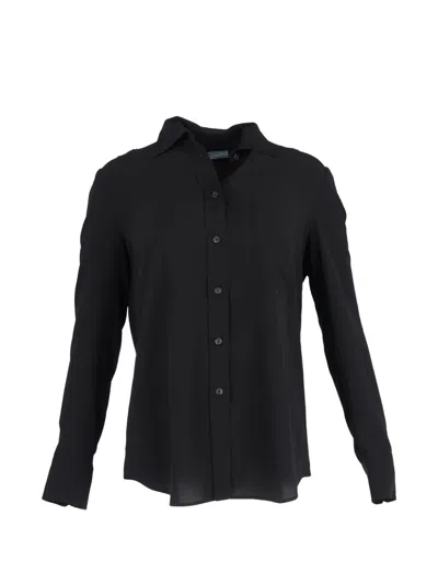 Pre-owned Prada Button-down Ruffle-shoulder Shirt In Black