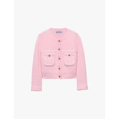 Prada Womens Pink Button-embellished Boxy-fit Cashmere Cardigan